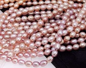 Super Rice 5mmx6mm Lavender Freshwater Cultured Pearl Beads Gemstone One Strand 15"