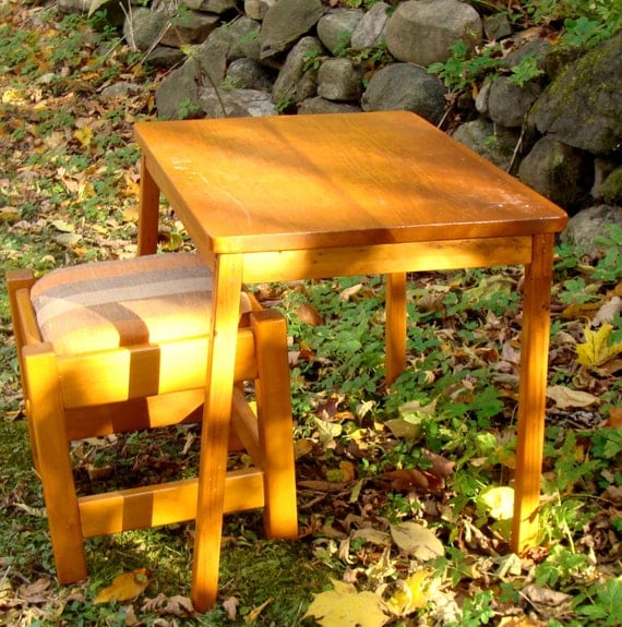 Vintage Child's Wooden table and chair
