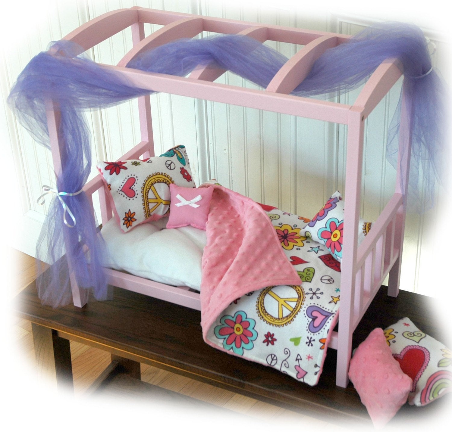 Doll Bed Peace and Love Canopy Doll Bed Fits American Girl