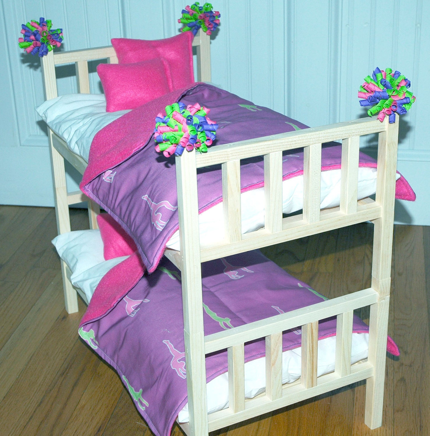 Doll Bed McKenna Bunk Bed with Gymnastics Bedding Fits