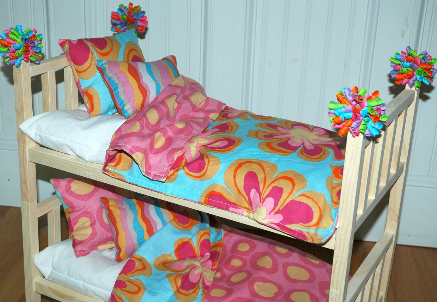 American Girl Doll Bed Doll Bunk Bed Wacky Flowers and Dots