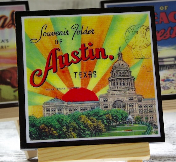 Texas Coaster Set Wood Drink Coasters Houston by CheltenhamRoad