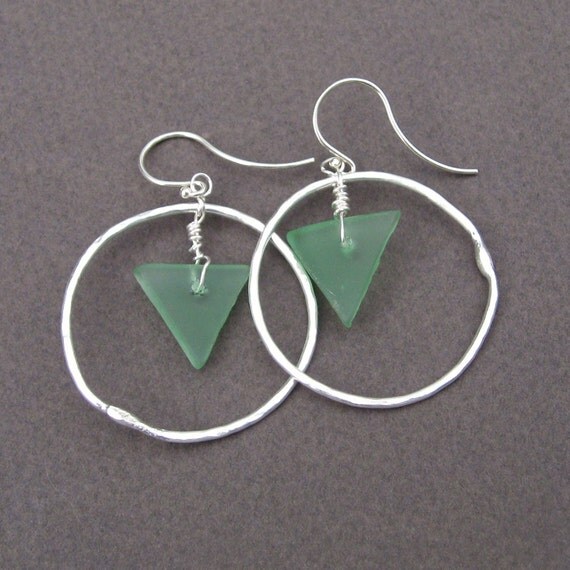 Items similar to Wine bottle hoop earrings - Recycled seafoam green ...