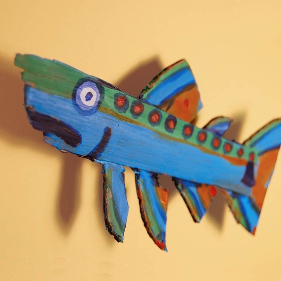 hanging funky WORRIED recycled fish art