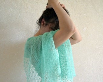 Mint Linen Scarf Wedding Shawl Knitted Wrap Bridesmaid Gift Stole Knitted Gauzy Scarf Transparent Lace Stole Boho Style