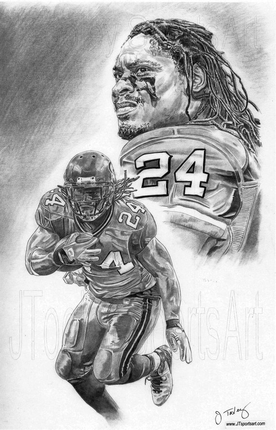 Marshawn Lynch of Seattle Seahawks Art Poster by footballArt