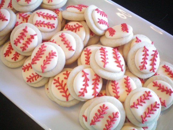 Mini Baseball Sugar Cookies by StephanieJsCreations on Etsy