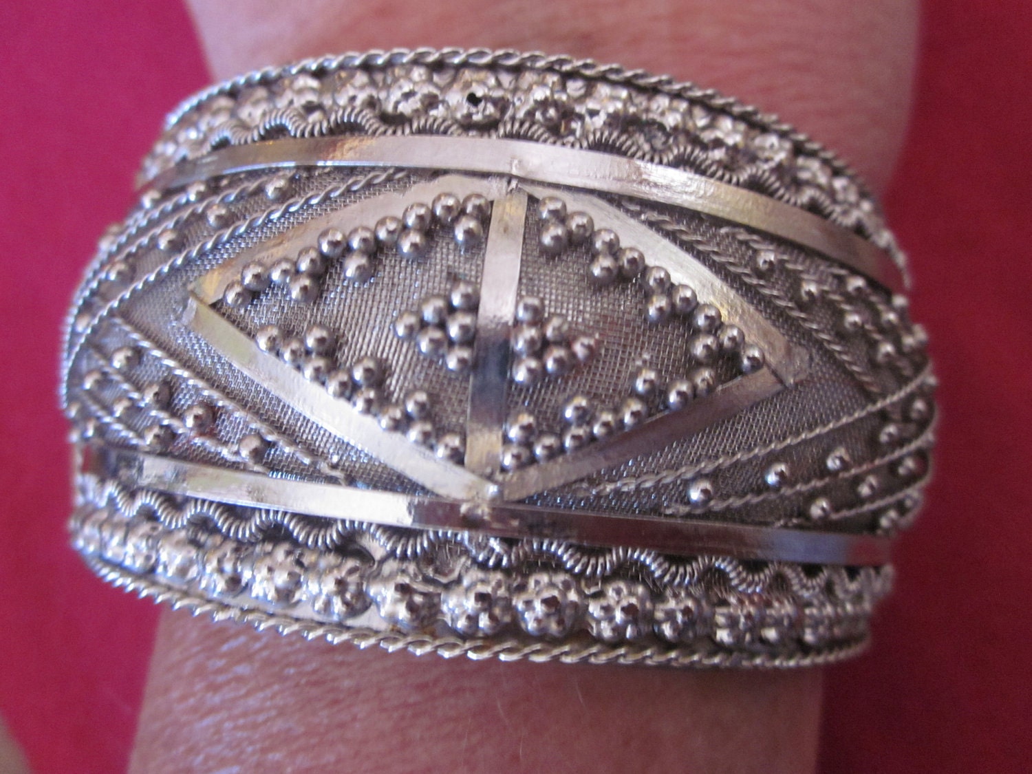 Chunky Silver Tone Hinged Cuff Bracelet