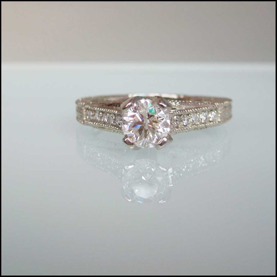 Items similar to Diamond Engagement ring in a Vintage inspired 14k white gold on Etsy