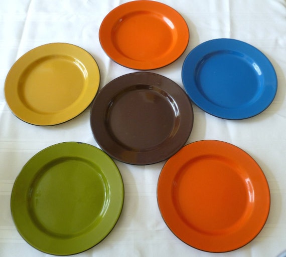 Colorful Enamelware Plates Set of Six RESERVED FOR EAHOOD87