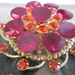 Vintage Red & Burnt Orange Rhinestone Pinwheel Brooch Earrings Set