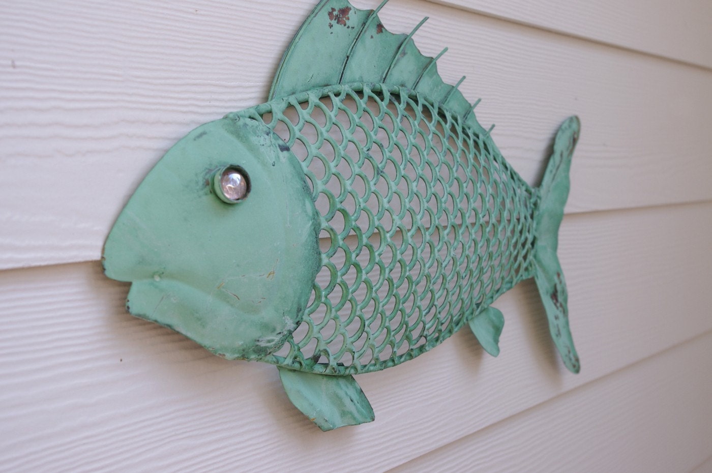 Nautical Wall Decor Metal Fish Sea Foam Green