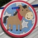 Cowboy or Farm Themed Happy Birthday Banner ... Pony ... red brown blue and white ... stripes and stars ... READY to SHIP ...CLEARANCE