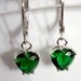Green dangle earrings Birthstone jewelry Small earrings Emerald green cubic zirconia/CZ heart shape, Fashion for her