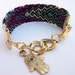 Into the Night Friendship Bracelet with Vintage Gold Chain Links and Hamsa Charm