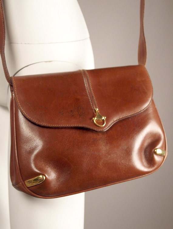 Vintage 70s GUCCI Italy Brown Leather Handbag by MercyVintageNow