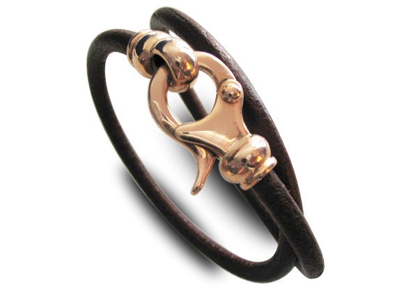 Leather Bracelet /ROSE GOLD BRACELET / 9k Rose Gold Claps/ Handmade leather and gold bracelet / men's leather bracelet /women's bracelet