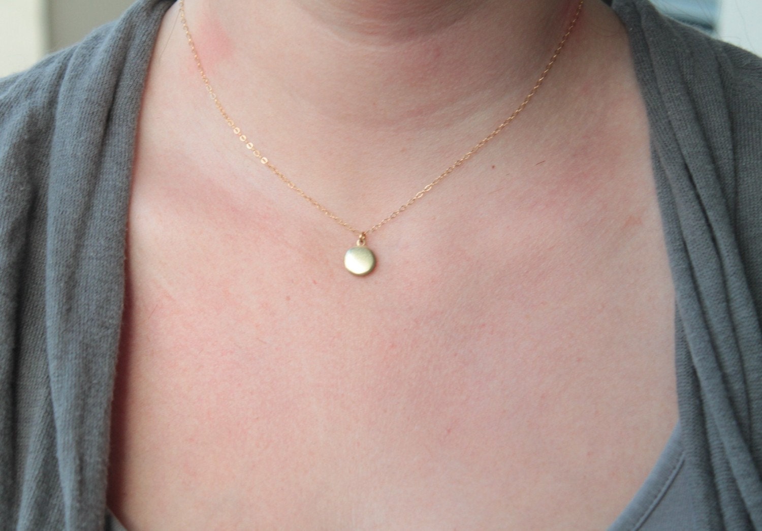 Tiny round locket gold Filled necklace small gold locket