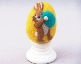 Needle Felted Egg - Busy Bunny - Easter Egg