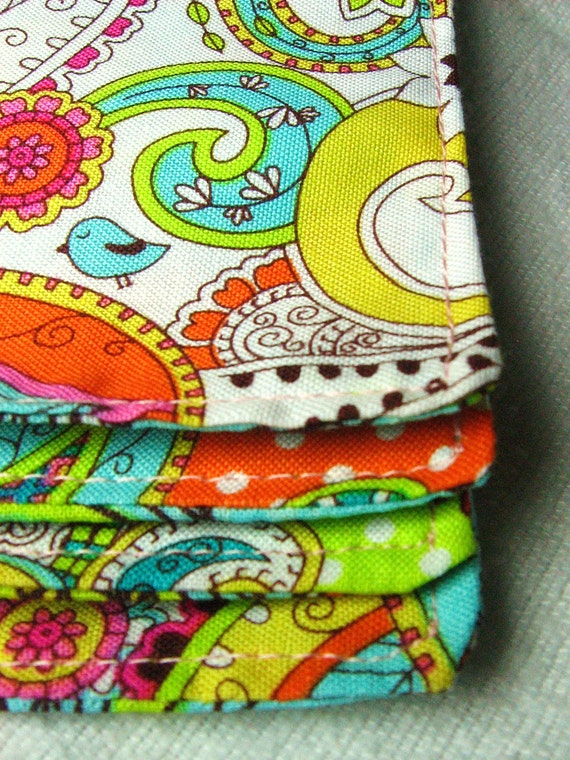 4 Reversible Cotton Napkins Bright Floral Paisley