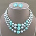 Vintage Blue Bead Necklace Earrings Set
