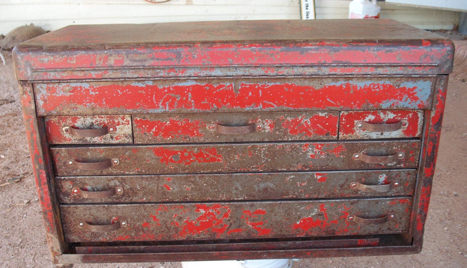 Vintage Red Chippy Paint Tool Box Industrial Age