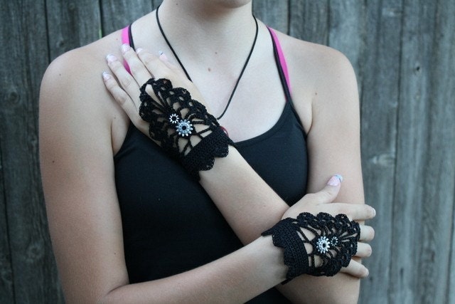 Steampunk Fingerless Black Gloves