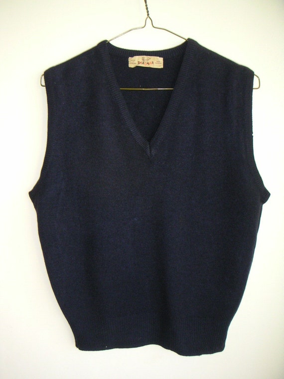 vintage Braemar cashmere sweater vest navy blue 1950s by edgertor