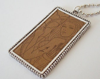 Sagittarius Necklace Zodiac Jewelry Rubber Stamped Leather Metal Bezel