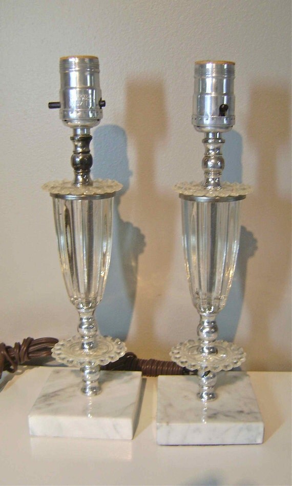 Pair Crystal Glass Lamps