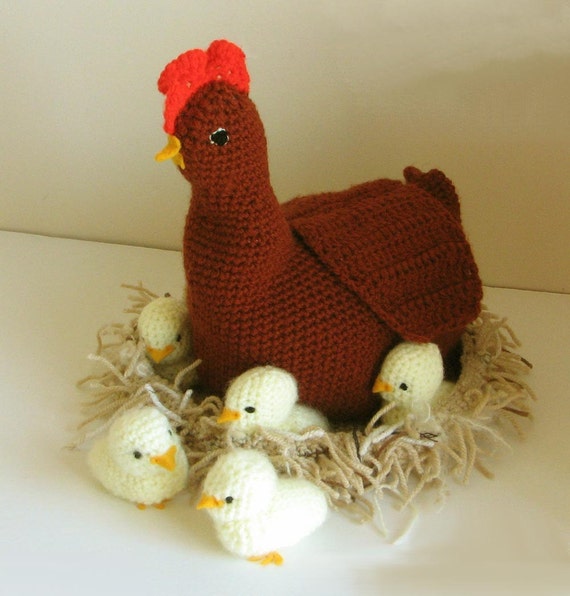Crochet pattern: make a Mother Hen, Chicks and Nest - INSTANT DOWNLOAD .pdf