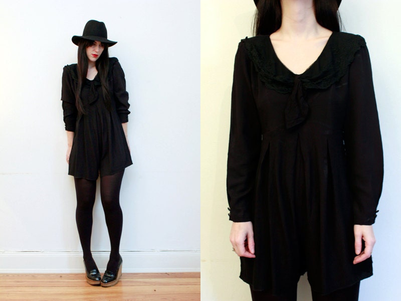 Vintage Nautical Lace Peter Pan Collar Romper All in One Dress