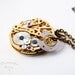 Steampunk Pocket Watch Mechanics Pendant Necklace - Watch Skeleton Gears and White Swarovski Crystal Necklace