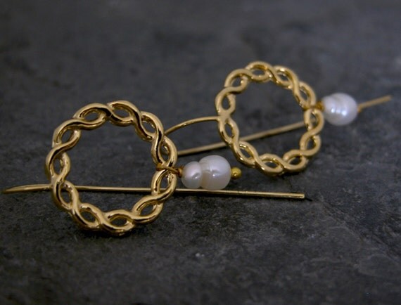 Gold Pearls EarringsGold Braided Hoop by gazellejewelry on Etsy