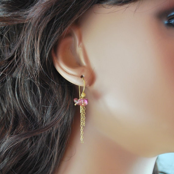 Gemstone Earrings Rose Pink Topaz Semiprecious Stone Gold