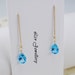 Swiss Blue Topaz Threader Earrings Wire Wrapped Bright Semiprecious Gemstone Concave Cut Gold Jewelry Complimentary Shipping