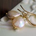 Peach Coin Pearl Earrings, Drop, Genuine Freshwater, Simple, Wire Wrapped, Sterling Silver or Gold Jewelry, Free Shipping