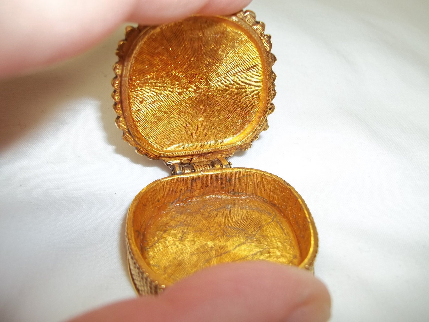 Vintage Gold Tone and Turquoise Pill Box