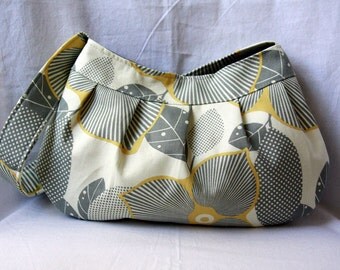 Pleated Bag: Mustard Yellow and Gray Buttercup Bag - Amy Butler Optic Blossom Purse