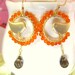Carnelian Gold Love Bird Smokey Quartz Drop Hoop Earrings - Orange and Brown Gold Dove Earrings - Orange Gold Dove Earrings