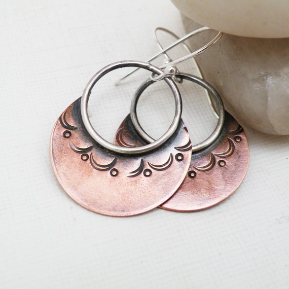 Items Similar To Sterling Silver Bohemian Hoop Earrings Stamped Copper