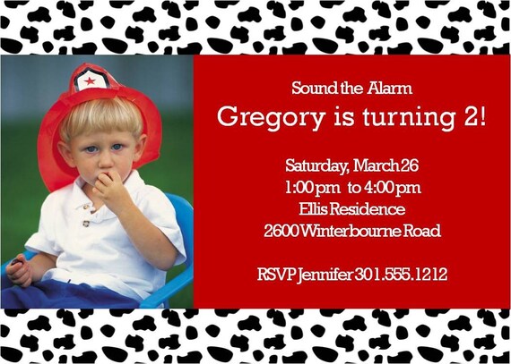 Fireman Photo Invitation | Printable | Dalmatian | Fire Truck | Fire Fighter | Party | Invite | Photo Invite | Fire House | Fireman Invite Il_570xn