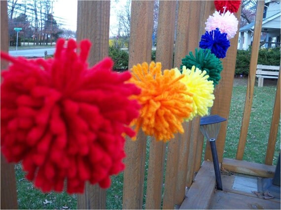 Bright Colors Yarn PomPom Garland | Party Decor | Bubblegum | Rainbow Party | Candy Party | Banners | Buntings | Nursery Decor | Classroom Il_570xn