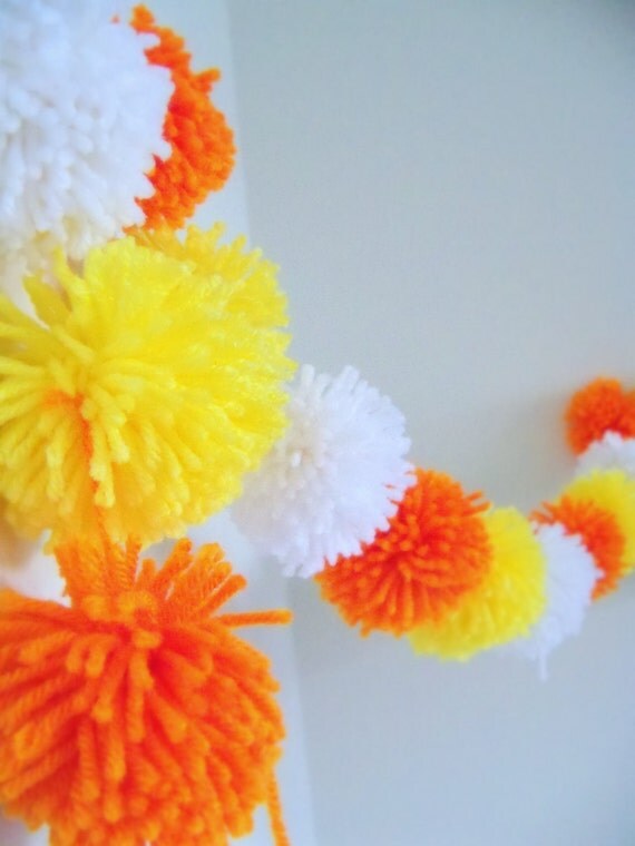 Candy Corn Yarn Pom Pom Garland | Halloween Decoration | Pompom Bunting | Pompom Garland | Candy Corn Decoration | Halloween Party Decor Il_570xn