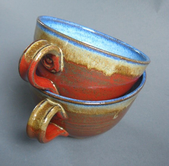 Set of 4 Extra Large 24 oz. Handled Soup Bowls in Iron Red