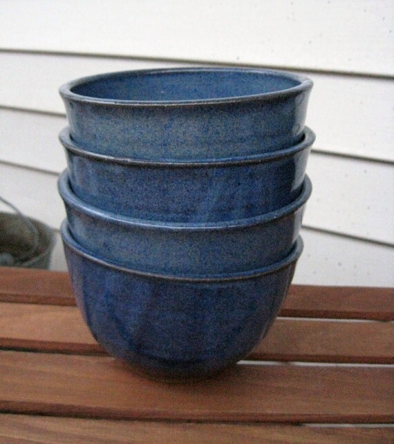 Set of 4 Deep Soup Bowls Cobalt Blue Glaze READY TO SHIP