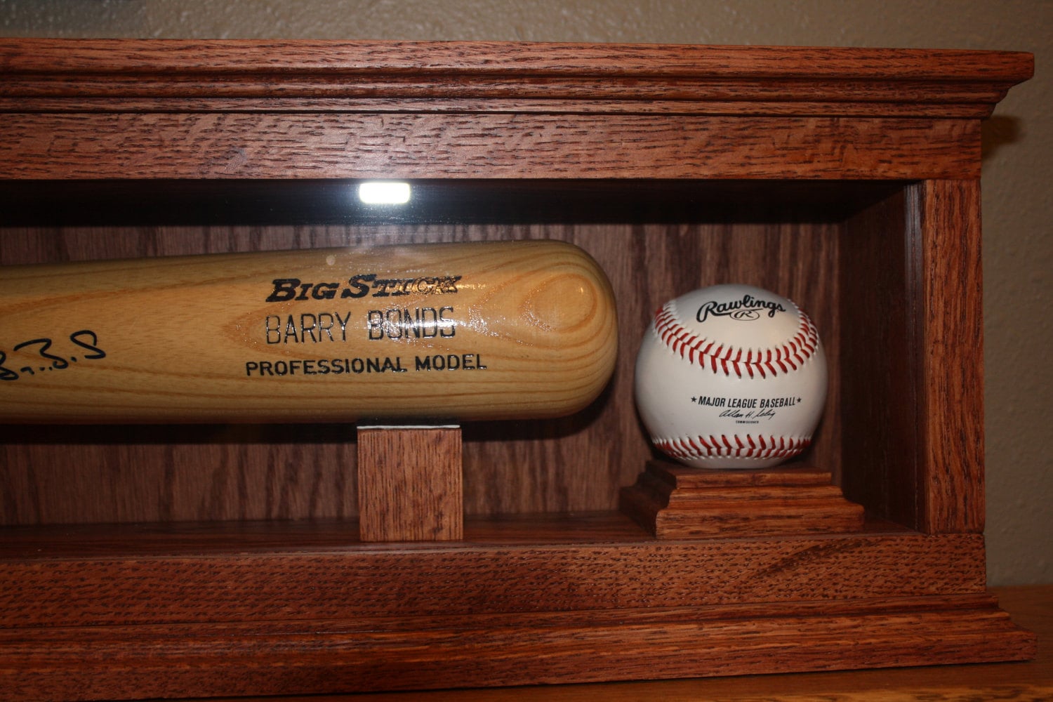 baseball bat display case with ball holder solid oak