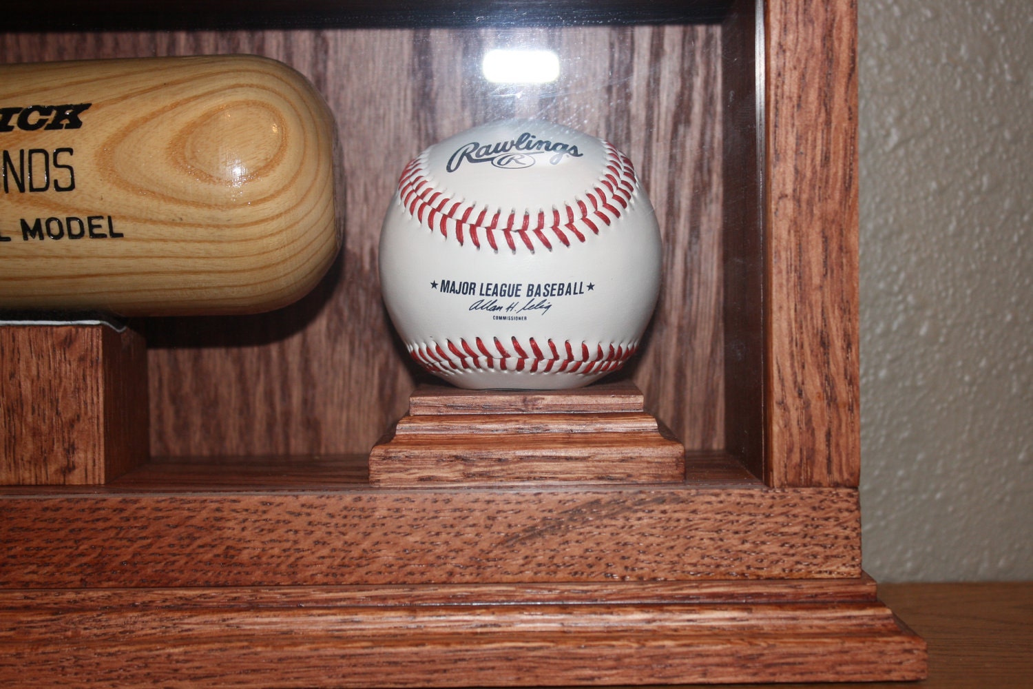baseball bat display case with ball holder solid oak by klwilmes