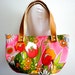 Fall/Winter sale: FREE SHIPPING! Vintage novelty floral bag purse with Real leather handles - Retro floral fabric in Pink with Tulip prints.