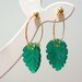 Drop green leaf clip on earrings